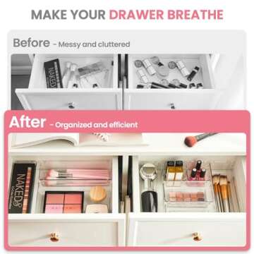 HOUSE DAY 24 PCS Makeup Drawer Organizer - Clear & Durable