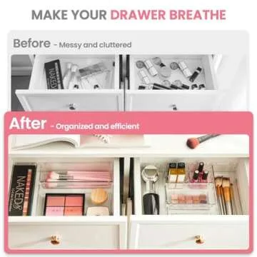 HOUSE DAY 24 PCS Makeup Drawer Organizer - Clear & Durable