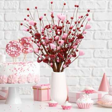CRCZK 6 Pack Valentine's Day Heart Berry Stems Decor - 24Inch Artificial Valentine Sprays and Picks ...
