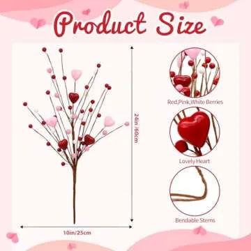 CRCZK 6 Pack Valentine's Day Heart Berry Stems Decor