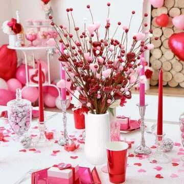 CRCZK 6 Pack Valentine's Day Heart Berry Stems Decor