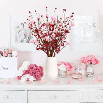 CRCZK 6 Pack Valentine's Day Heart Berry Stems Decor