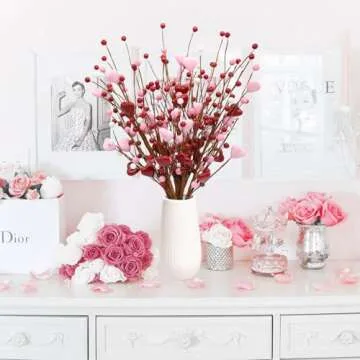 CRCZK 6 Pack Valentine's Day Heart Berry Stems Decor