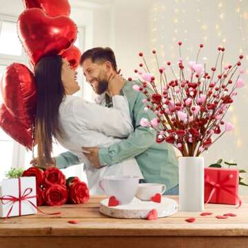 CRCZK 6 Pack Valentine's Day Heart Berry Stems Decor