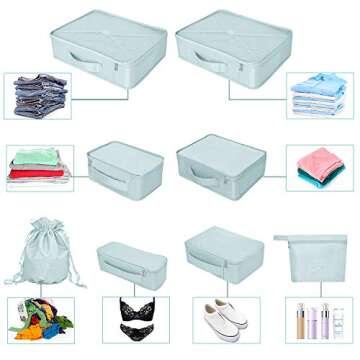 Packing Cubes 8 Sets Travel Luggage Organizers Include Waterproof Shoe Storage Bag Convenient Packing Pouches for Traveller (Blue grey)