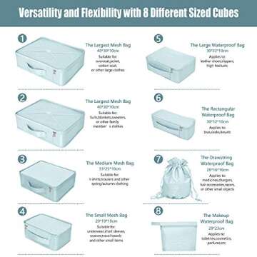 Packing Cubes 8 Sets Travel Luggage Organizers Include Waterproof Shoe Storage Bag Convenient Packing Pouches for Traveller (Blue grey)