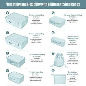 Packing Cubes 8 Sets Travel Luggage Organizers Include Waterproof Shoe Storage Bag Convenient Packing Pouches for Traveller (Blue grey)