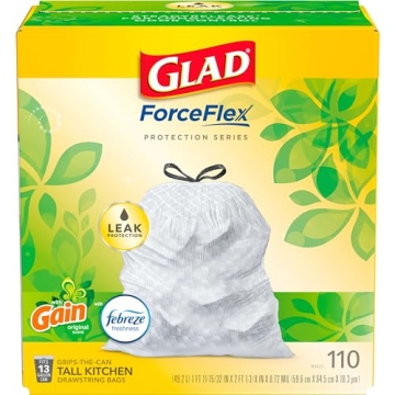 Glad ForceFlex Tall Kitchen Drawstring Trash Bags with Gain Scent - 110 Count