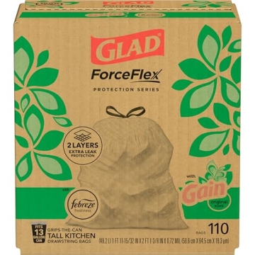 Glad ForceFlex Tall Kitchen Trash Bags, 13 Gal, 110 Ct