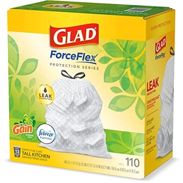 Glad ForceFlex Tall Kitchen Trash Bags, 13 Gal, 110 Ct