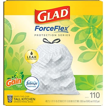 Glad ForceFlex Tall Kitchen Trash Bags, 13 Gal, 110 Ct
