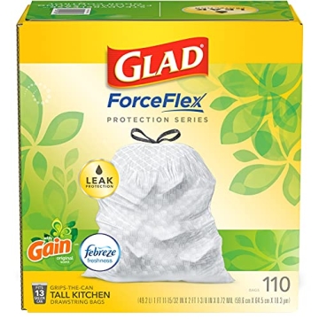 Glad ForceFlex Tall Kitchen Trash Bags, 13 Gal, 110 Ct