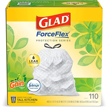 Glad ForceFlex Tall Kitchen Trash Bags, 13 Gal, 110 Ct
