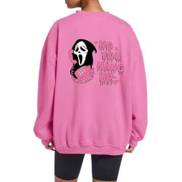 Bobeutou No You Hang Up Sweatshirt for Women Funny Ghostface Graphic Long Sleeve Shirt Halloween Pul...