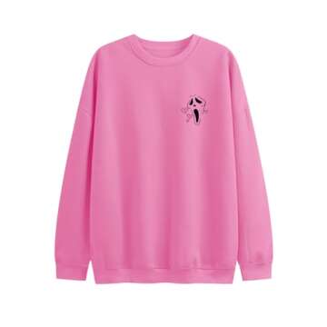 Bobeutou No You Hang Up Sweatshirt for Women Funny Ghostface Graphic Long Sleeve Shirt Halloween Pullover Casual Tops (Pink,M,Medium)