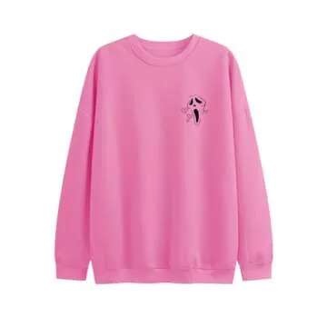 Bobeutou No You Hang Up Sweatshirt for Women Funny Ghostface Graphic Long Sleeve Shirt Halloween Pullover Casual Tops (Pink,M,Medium)