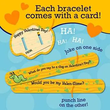 Peaceable Kingdom Valentines Cards for Kids Classroom, Set of 28 Valentines Day Gifts - Jokes Slap Bracelets