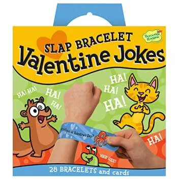 Peaceable Kingdom Valentines Cards for Kids Classroom, Set of 28 Valentines Day Gifts - Jokes Slap Bracelets
