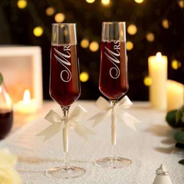 AW BRIDAL Wedding Gifts for Couples Wedding Champagne Flutes, Crystal Mr and Mrs Champagne Flutes Wedding Gift Bridal Shower Gift Anniversary Engagement Gifts for Couples