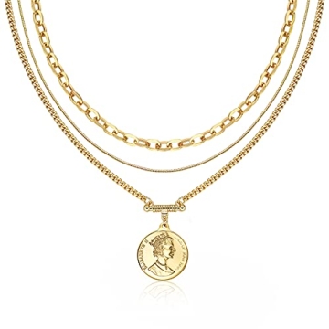 18K Gold Plated Layered Necklaces Vintage Modern Style