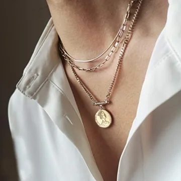 18K Gold Plated Layered Necklaces Vintage Modern Style