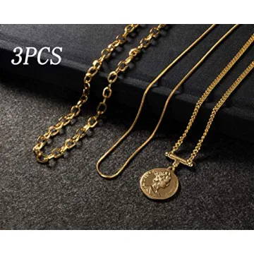 18K Gold Plated Layered Necklaces Vintage Modern Style