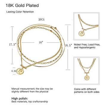 18K Gold Plated Layered Necklaces Vintage Modern Style