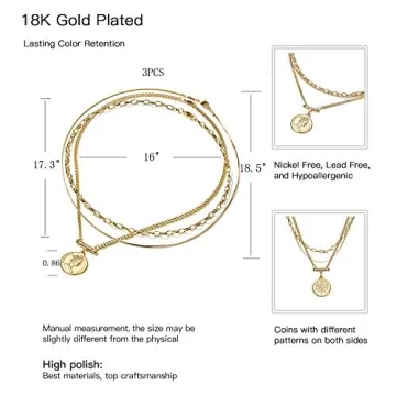 18K Gold Plated Layered Necklaces Vintage Modern Style