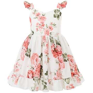 Flofallzique Little Girls Casual Dress Vintage Floral Tie-Back Toddler Easter Sundress (3 Years,Ivor...