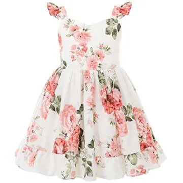 Flofallzique Little Girls Casual Dress Vintage Floral Tie-Back Toddler Easter Sundress (3 Years,Ivor...