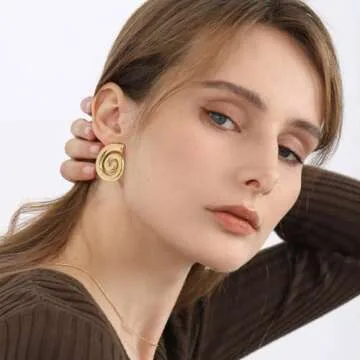 NEPULOY Gold Statement Earrings for Women Spiral Chunky Retro Stud Drop Earrings Trendy Jewelry for Women