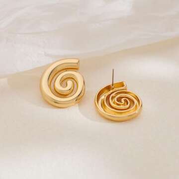 NEPULOY Gold Statement Earrings for Women Spiral Chunky Retro Stud Drop Earrings Trendy Jewelry for Women