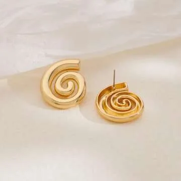 NEPULOY Gold Statement Earrings for Women Spiral Chunky Retro Stud Drop Earrings Trendy Jewelry for Women