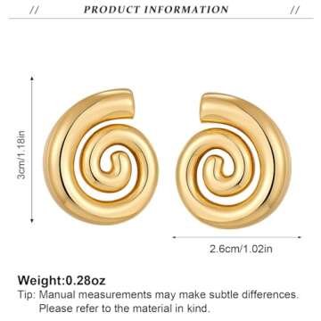 NEPULOY Gold Statement Earrings for Women Spiral Chunky Retro Stud Drop Earrings Trendy Jewelry for Women