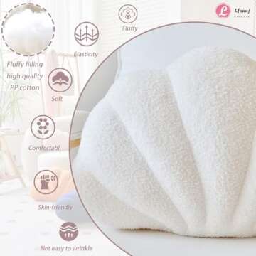 Lfsaaj Ivory Seashell Throw Pillows, Shell Shaped Throw Pillows, 13 Inch Soft Home Decorative Pillow...