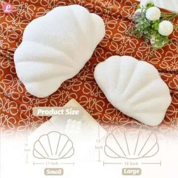 Lfsaaj Ivory Seashell Throw Pillows, Shell Shaped Throw Pillows, 13 Inch Soft Home Decorative Pillow Plush Cushion for Bed Couch Living Sofa Room Decor Accent Throw Pillow