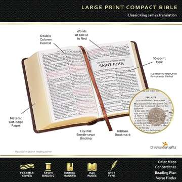 KJV Holy Bible, Compact Large Print Faux Leather Red Letter Edition - Ribbon Marker, King James Version, Saddle Tan (KJV Compact LP Editions)