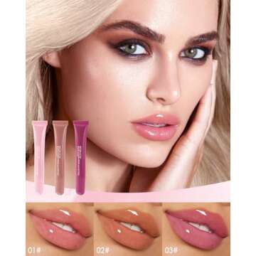 Tinted Peptide Lip Tint Moisturizer-3 Colors Nude Pink Rose Lip Balm Lip Treatment,Yummy Lip Stain L...