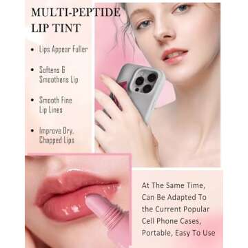 Tinted Peptide Lip Tint Moisturizer-3 Colors Nude Pink Rose Lip Balm Lip Treatment,Yummy Lip Stain Lip Gloss,Hydrating Glow Reviver Lip Care Oil,Women's Day Makeup Gift Kit for Women-01+02+03