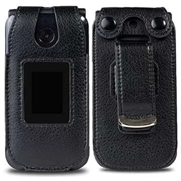 Case for Consumer Cellular Link II, Nakedcellphone [Black Vegan Leather] Form-Fit Cover with [Built-in Screen Protection] and [Metal Belt Clip] for Link 2 Flip Phone (Z2335CC)