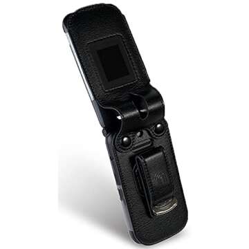 Case for Consumer Cellular Link II, Nakedcellphone [Black Vegan Leather] Form-Fit Cover with [Built-in Screen Protection] and [Metal Belt Clip] for Link 2 Flip Phone (Z2335CC)