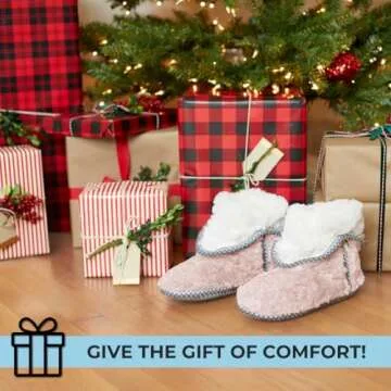 Dearfoams Women's Beth Furry Foldover Boot Slipper, Latte, 5-6