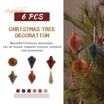 NICROLANDEE Christmas Decorations, 6 PCS Christmas Paper Honeycomb Ornaments with Glitter Edge, Mini...