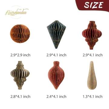 NICROLANDEE Christmas Decorations, 6 PCS Christmas Paper Honeycomb Ornaments with Glitter Edge, Mini Hanging Paper Lanterns for Christmas Tree Decoration Xmas Holiday Party New Year Decor
