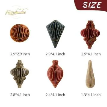 NICROLANDEE Christmas Decorations, 6 PCS Christmas Paper Honeycomb Ornaments with Glitter Edge, Mini Hanging Paper Lanterns for Christmas Tree Decoration Xmas Holiday Party New Year Decor