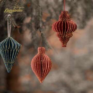 NICROLANDEE Christmas Decorations, 6 PCS Christmas Paper Honeycomb Ornaments with Glitter Edge, Mini Hanging Paper Lanterns for Christmas Tree Decoration Xmas Holiday Party New Year Decor