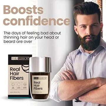 Hair Illusion Dark Brown Real Hair Fibers for Thinning Hair - 100% Natural Texture, Non Synthetic Hair Fibers - Bald Spot Cover Up for Women & Men - 18 Gram