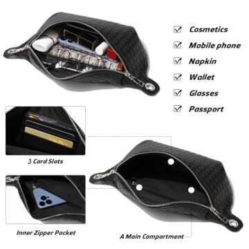 Small Crossbody Purses for Women Trendy - PU Leather Stylish Cross Body Bag Woven Chest Shoulder Bag Travel Crossbody Sling Bag Handbag with Adjustable Wide Guitar Strap - off white