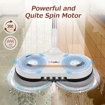 Electric Mop, AlfaBot S2 Cordless Spin Mop for Floor Cleaning, with LED Headlight and Sprayer/400ML ...