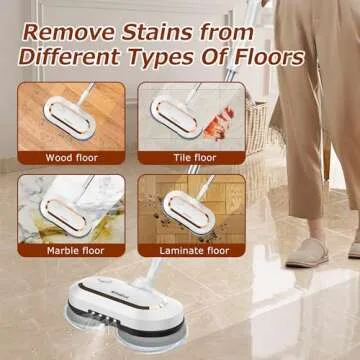 Electric Mop, AlfaBot S2 Cordless Spin Mop for Floor Cleaning, with LED Headlight and Sprayer/400ML Big Tank/60 Mins Runtime, Lightweight Floor Scrubber for Hardwood Floors, Tile, Laminate